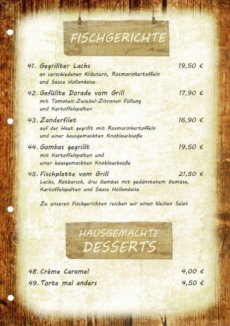 Fischgerichte und hausgemachte Desserts im Haduloha